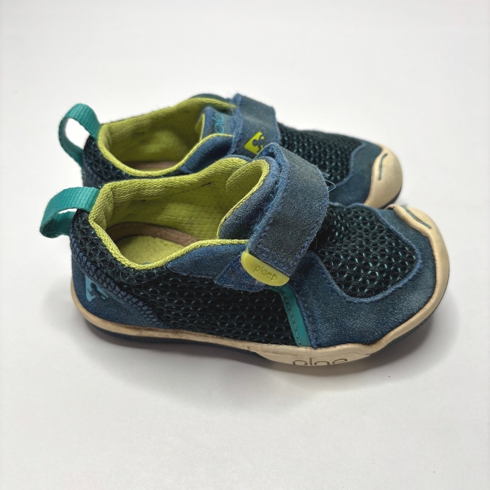 Plae Kids Blue Green Mesh Suede Laceless‎ Sneakers Size 7 Toddler Boy